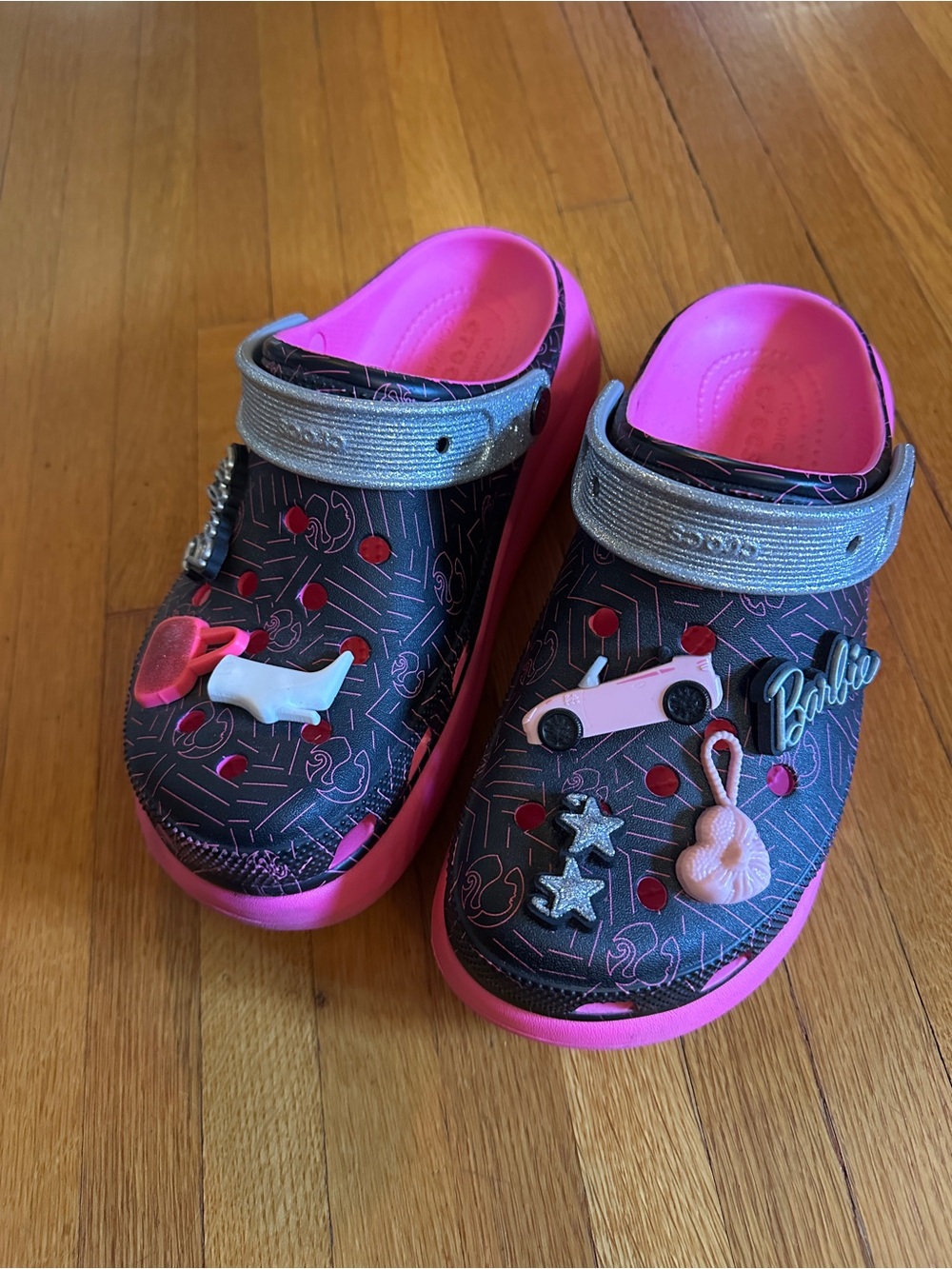 Barbie Crocs Crush Clog Black Electric Pink Barbie Core, Size women’s 9